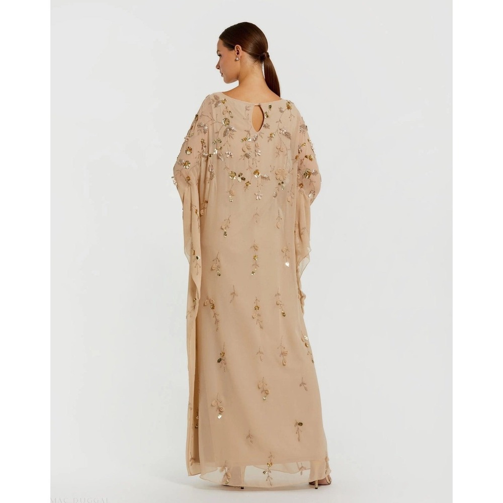 NWT Mac Duggal Floral Embellished Kaftan Gown in Nude Gold Size 12 Fairy Boho - Picture 6 of 16